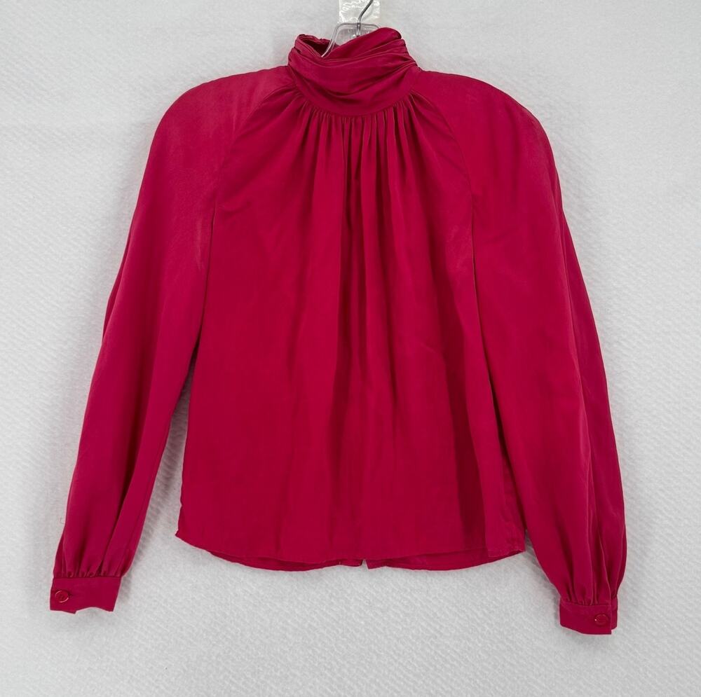 Valentino Boutique Vintage Fuchsia Satin Mock Neck Long Sleeve Top Sz 4